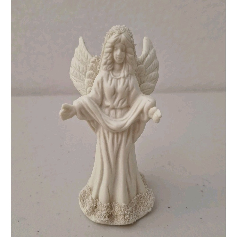 Vintage Guardian Angel Bell Figurine Stoneware Ceramic Mica 5 Inches